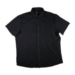 Mens Flx Button Up Short Sleeve Collar Shirt Black Slim XL Lightweight
